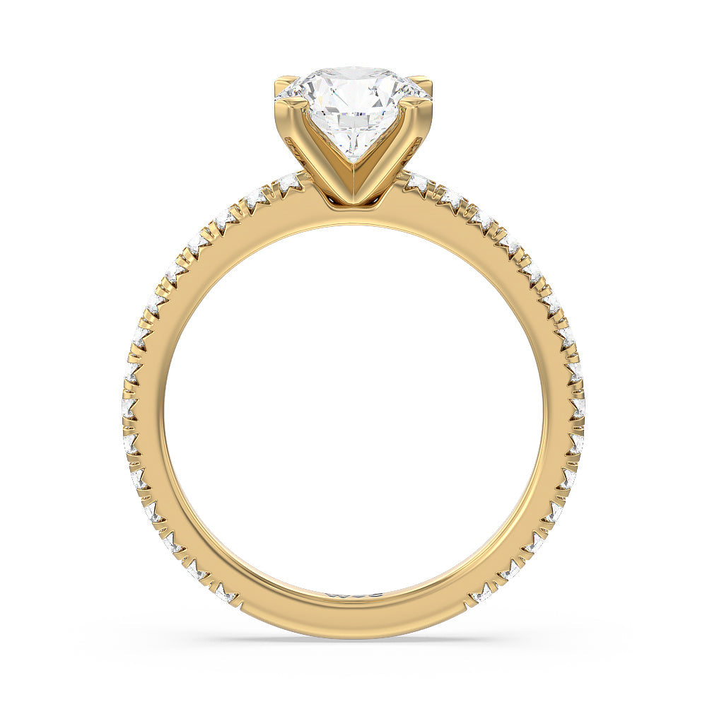 Ara Petite French Set Diamond Engagement Ring with Round Cut Diamond in 14KT Yellow Gold view 2
