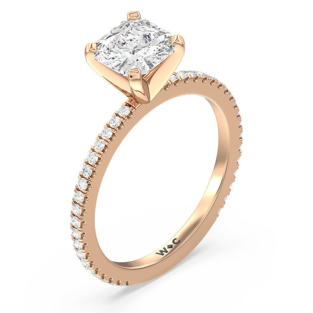 Ara Fine Classic Pave Diamond Engagement Ring with Asscher Cut Diamond in 14KT Rose Gold view 3
