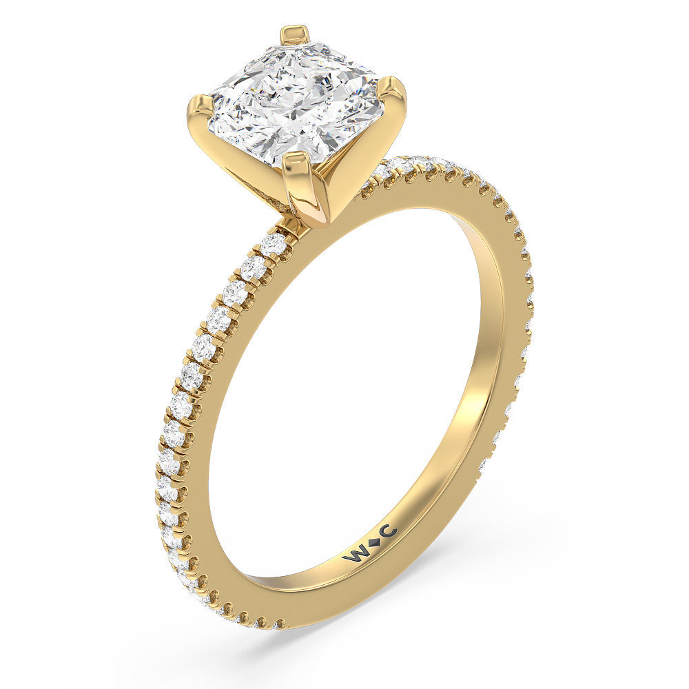 Ara Fine Classic Pave Diamond Engagement Ring with Asscher Cut Diamond in 14KT Yellow Gold view 3
