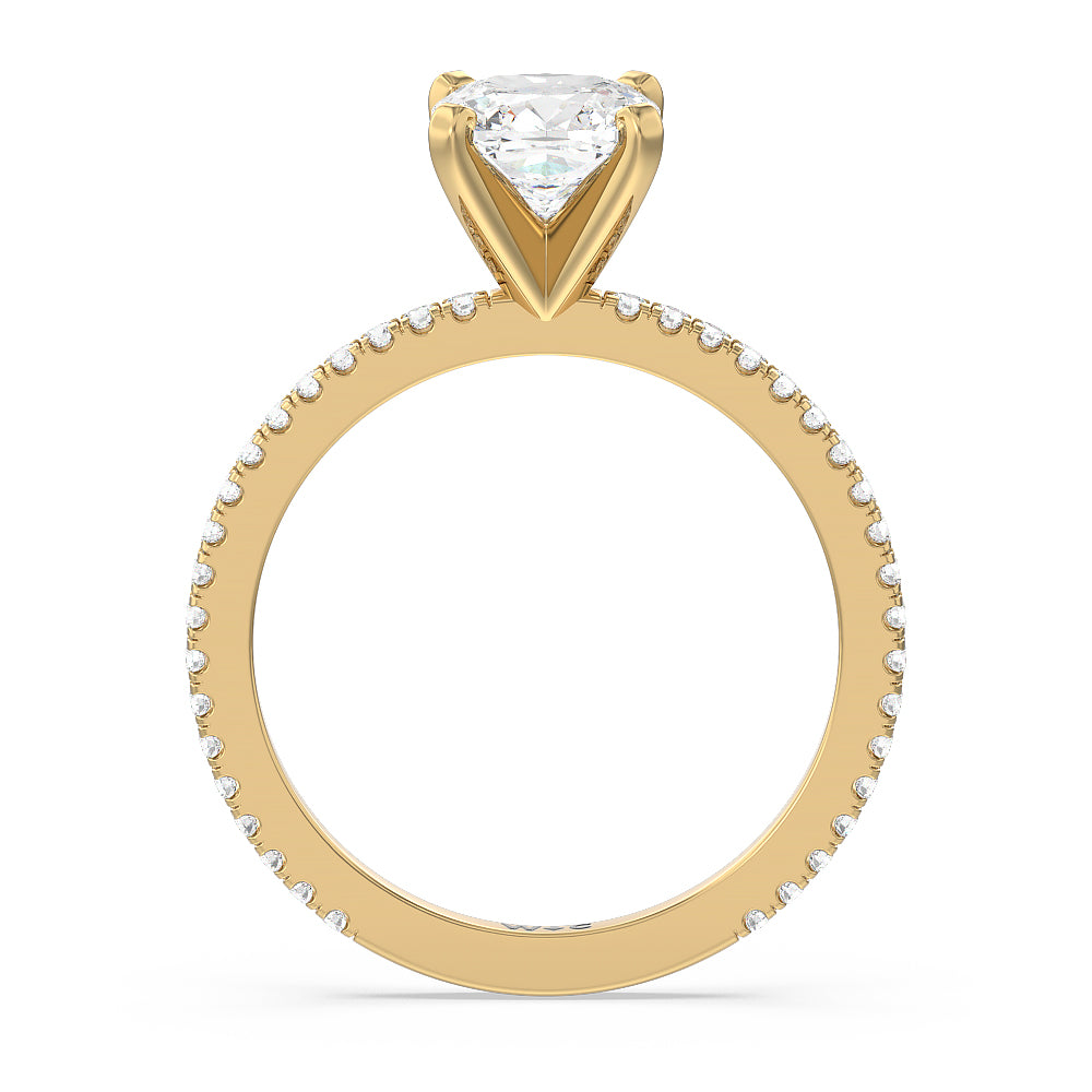 Ara Fine Classic Pave Diamond Engagement Ring with Cushion Cut Diamond in 14KT Yellow Gold view 2
