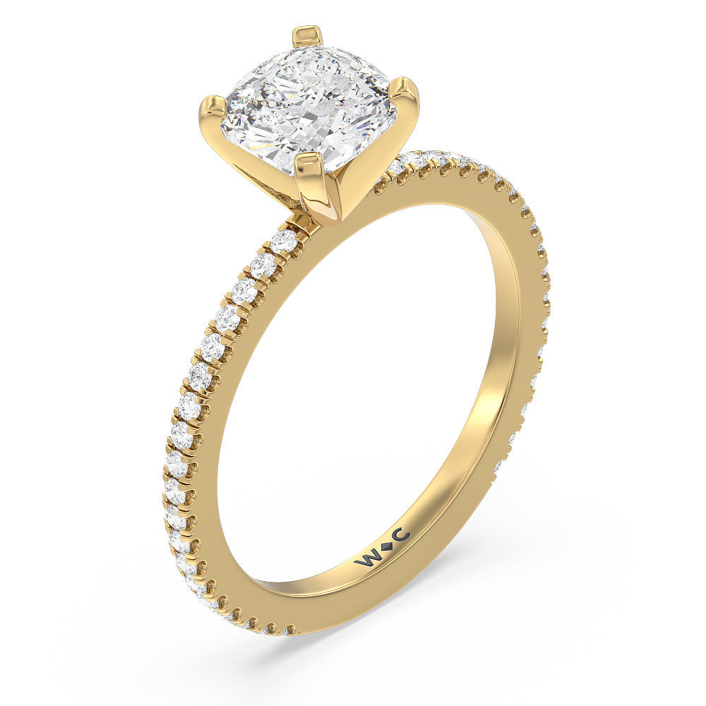 Ara Fine Classic Pave Diamond Engagement Ring with Cushion Cut Diamond in 14KT Yellow Gold view 3

