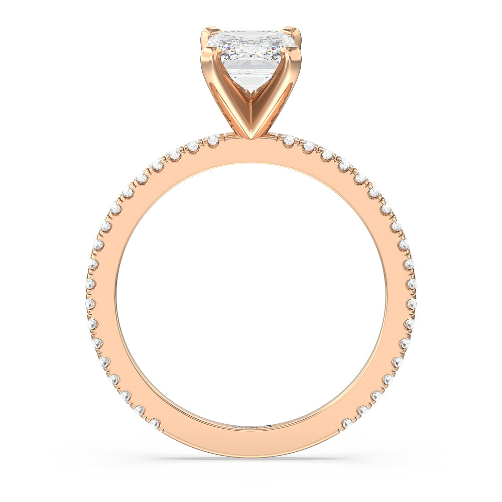 Ara Fine Classic Pave Diamond Engagement Ring with Emerald Cut Diamond in 14KT Rose Gold view 2
