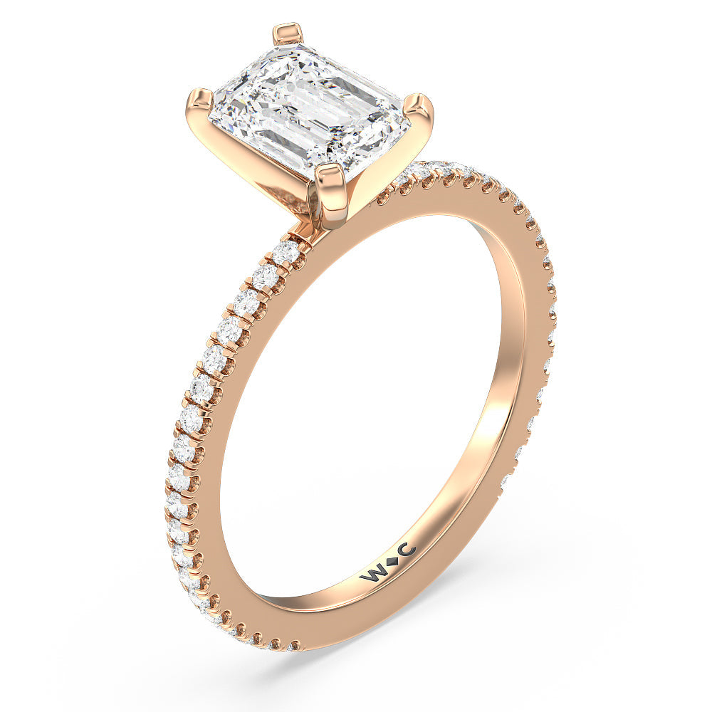 Ara Fine Classic Pave Diamond Engagement Ring with Emerald Cut Diamond in 14KT Rose Gold view 3
