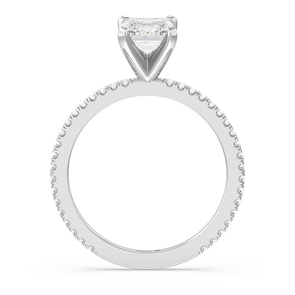 Ara Fine Classic Pave Diamond Engagement Ring with Emerald Cut Diamond in 14KT Platinum view 2
