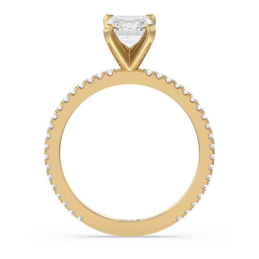 Ara Fine Classic Pave Diamond Engagement Ring with Emerald Cut Diamond in 14KT Yellow Gold view 2
