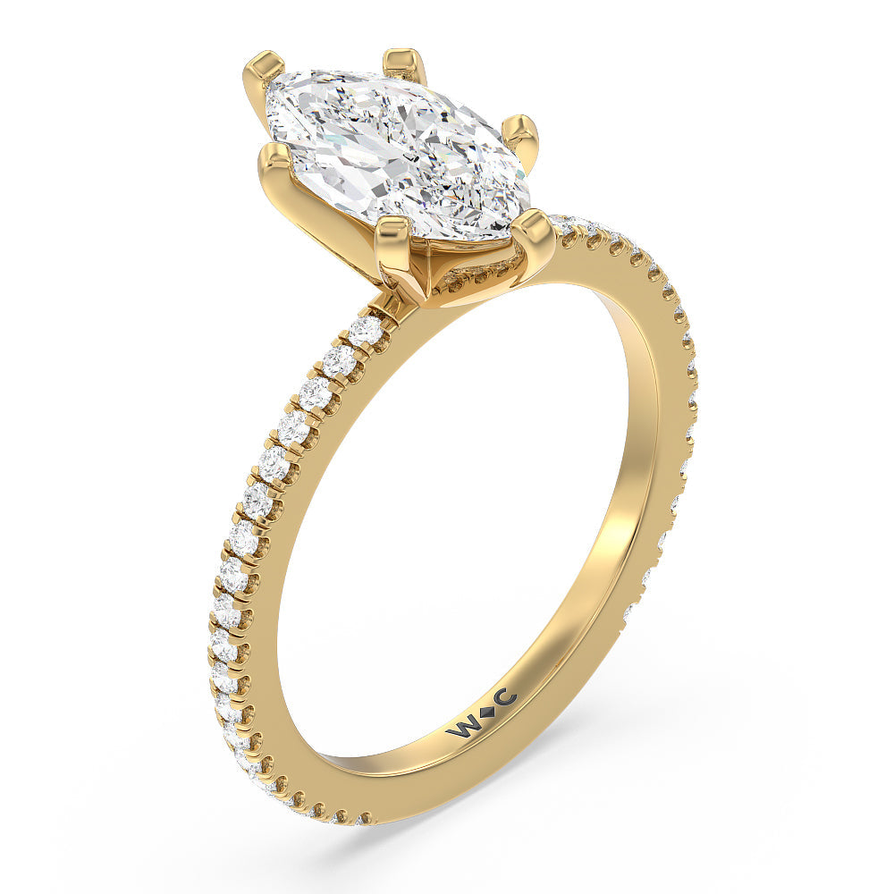 Ara Fine Classic Pave Diamond Engagement Ring with Marquise Cut Diamond in 14KT Yellow Gold view 3
