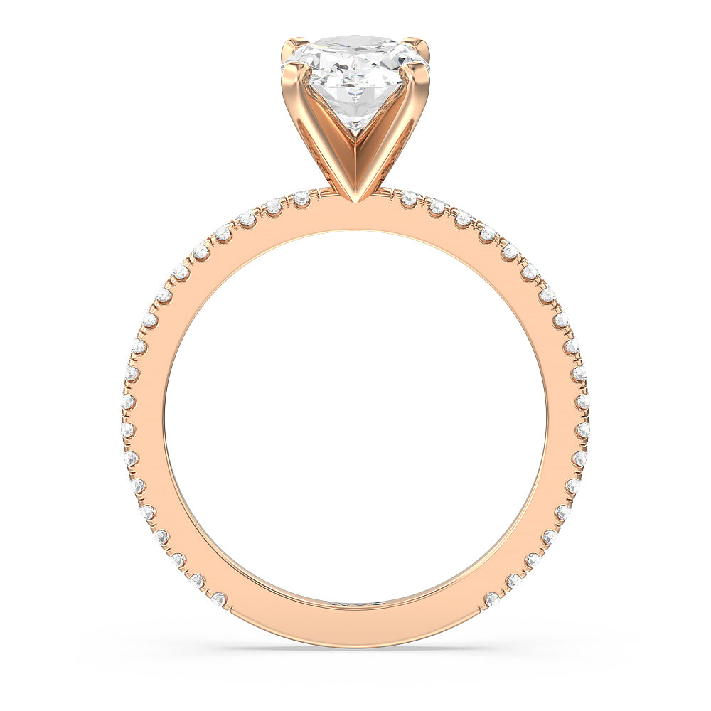 Ara Fine Classic Pave Diamond Engagement Ring with Oval Cut Diamond in 14KT Rose Gold view 2
