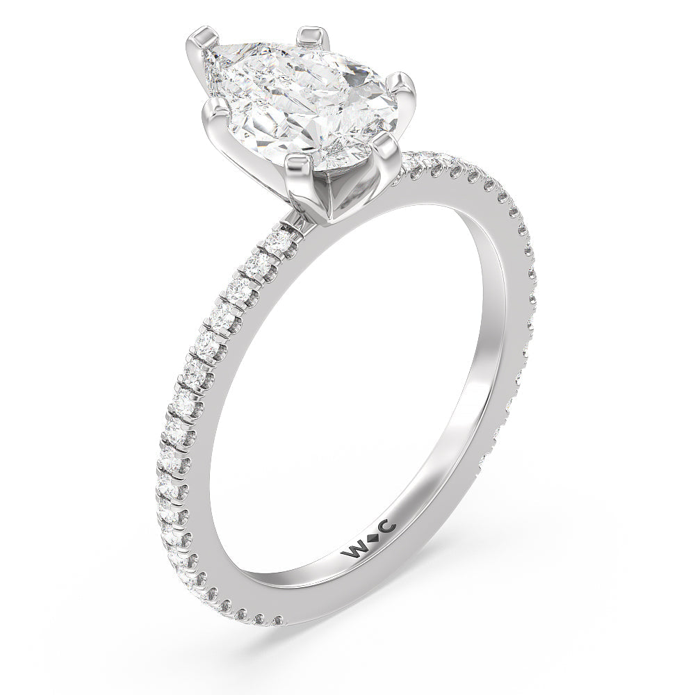 Ara Fine Classic Pave Diamond Engagement Ring with Pear Cut Diamond in 14KT Platinum view 3
