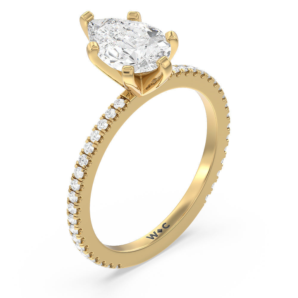 Ara Fine Classic Pave Diamond Engagement Ring with Pear Cut Diamond in 14KT Yellow Gold view 3
