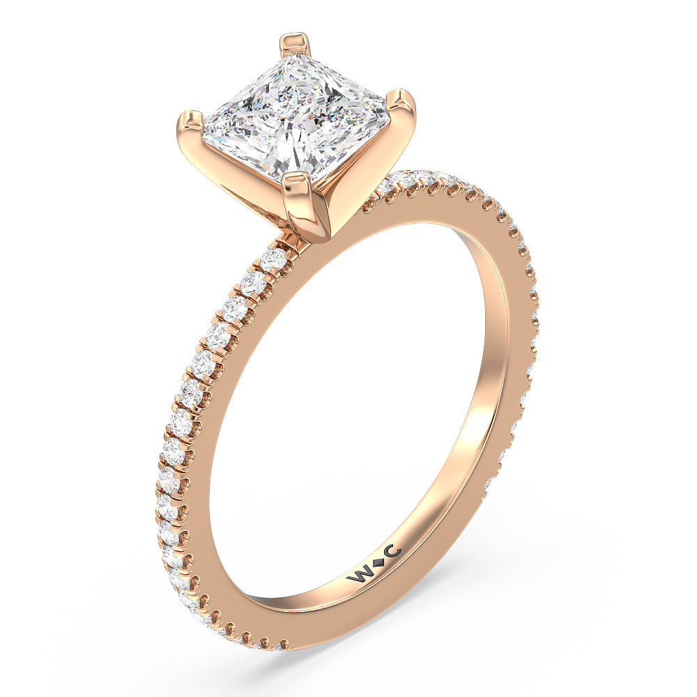 Ara Fine Classic Pave Diamond Engagement Ring with Princess Cut Diamond in 14KT Rose Gold view 3
