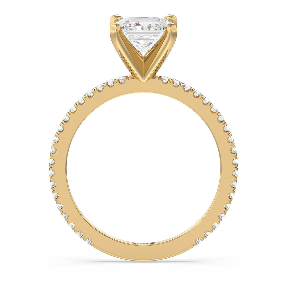 Ara Fine Classic Pave Diamond Engagement Ring with Princess Cut Diamond in 14KT Yellow Gold view 2
