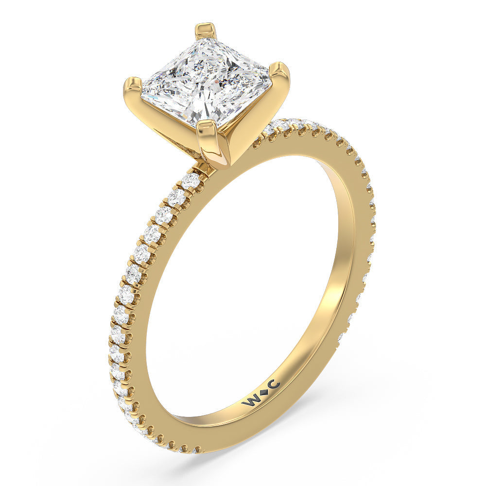 Ara Fine Classic Pave Diamond Engagement Ring with Princess Cut Diamond in 14KT Yellow Gold view 3
