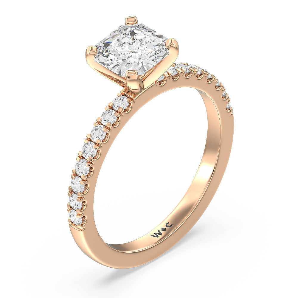 Vela Classic Pave Diamond Engagement Ring with Asscher Cut Diamond in 14KT Rose Gold view 3

