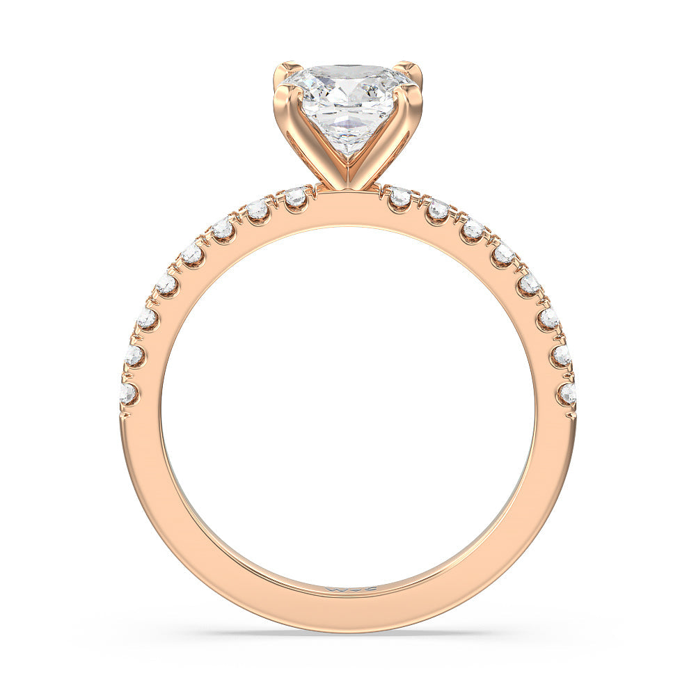 Vela Classic Pave Diamond Engagement Ring with Cushion Cut Diamond in 14KT Rose Gold view 2
