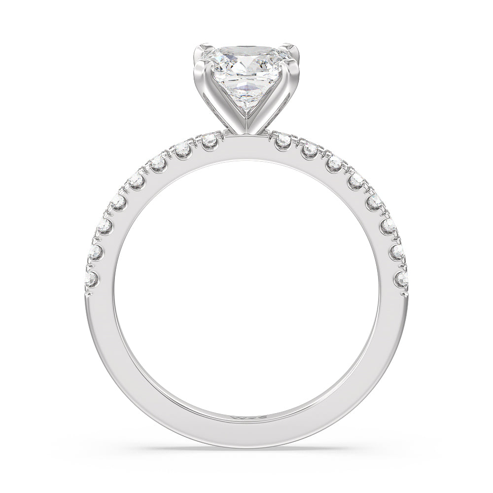 Vela Classic Pave Diamond Engagement Ring with Cushion Cut Diamond in 14KT Platinum view 2
