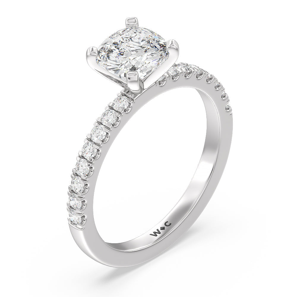 Vela Classic Pave Diamond Engagement Ring with Cushion Cut Diamond in 14KT Platinum view 3
