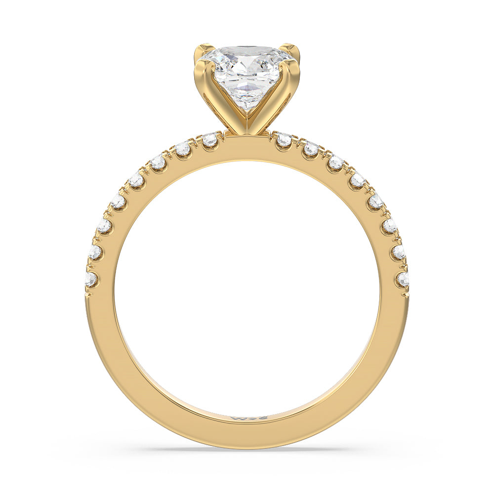 Vela Classic Pave Diamond Engagement Ring with Cushion Cut Diamond in 14KT Yellow Gold view 2
