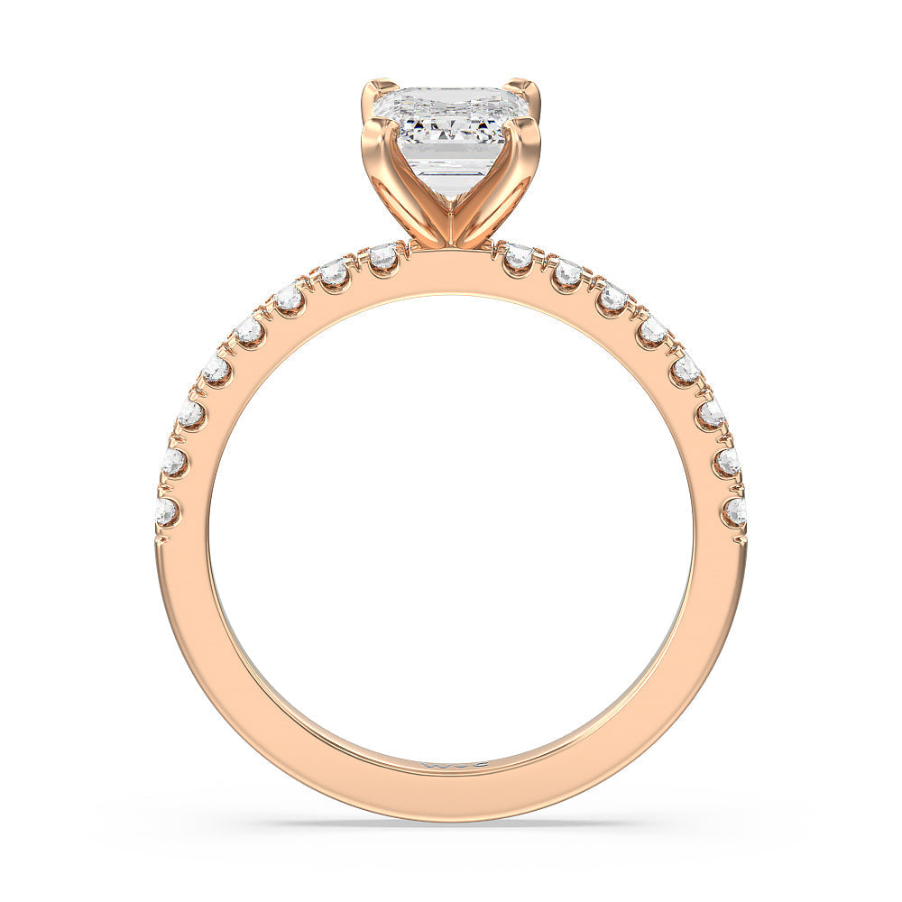 Vela Classic Pave Diamond Engagement Ring with Emerald Cut Diamond in 14KT Rose Gold view 2
