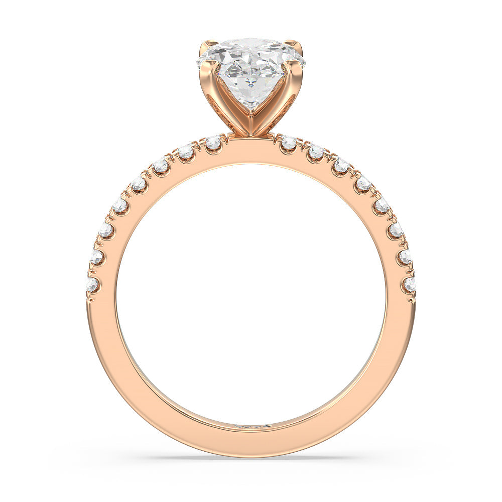 Vela Classic Pave Diamond Engagement Ring with Oval Cut Diamond in 14KT Rose Gold view 2
