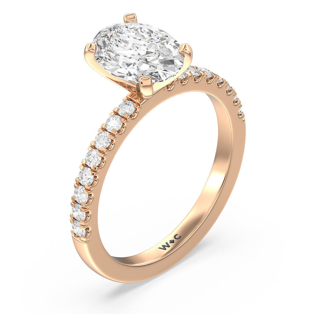 Vela Classic Pave Diamond Engagement Ring with Oval Cut Diamond in 14KT Rose Gold view 3
