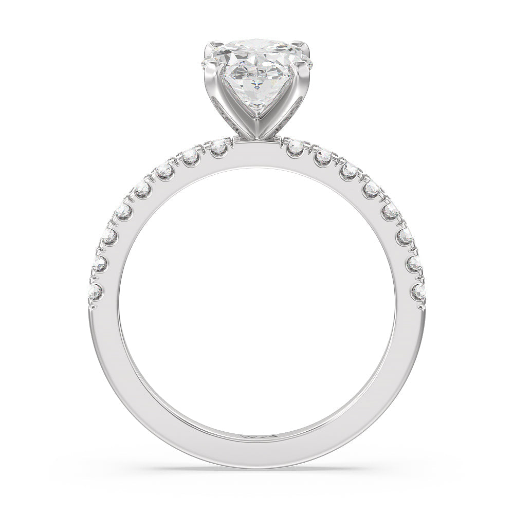 Vela Classic Pave Diamond Engagement Ring with Oval Cut Diamond in 14KT Platinum view 2
