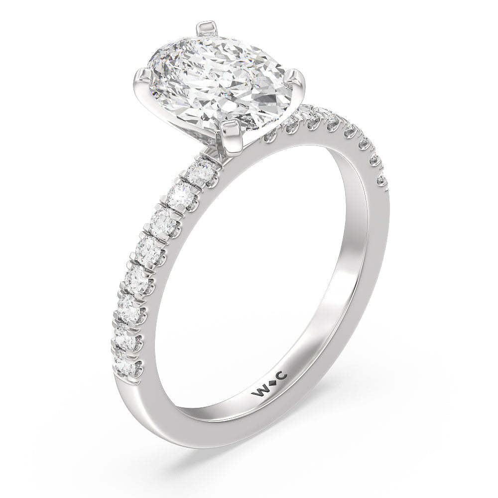 Vela Classic Pave Diamond Engagement Ring with Oval Cut Diamond in 14KT Platinum view 3
