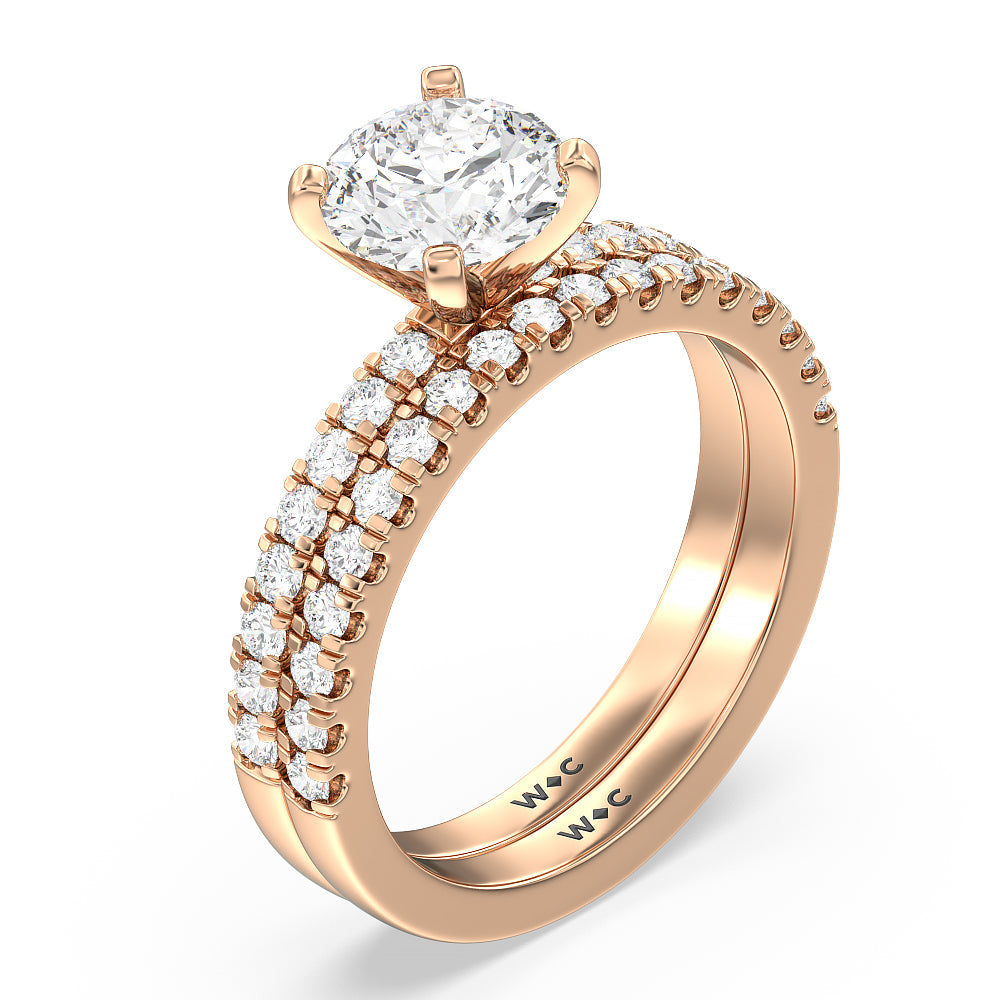 Vela Classic Pave Diamond Engagement Ring with Round Cut Diamond in 14KT Rose Gold view 4
