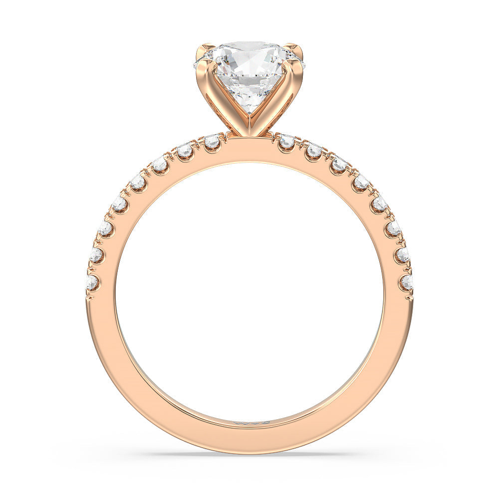 Vela Classic Pave Diamond Engagement Ring with Round Cut Diamond in 14KT Rose Gold view 2
