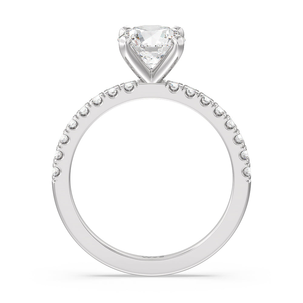 Vela Classic Pave Diamond Engagement Ring with Round Cut Diamond in 14KT Platinum view 2
