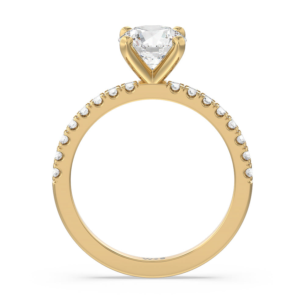 Vela Classic Pave Diamond Engagement Ring with Round Cut Diamond in 14KT Yellow Gold view 2
