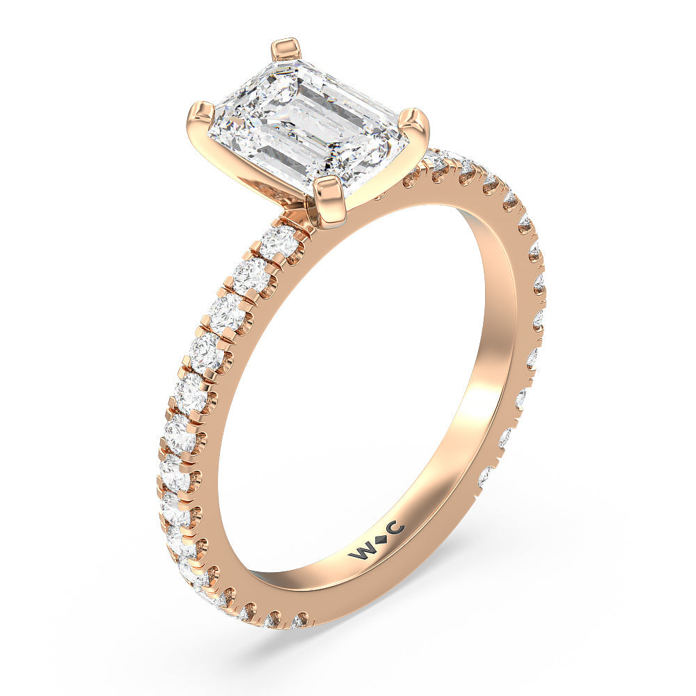 Ara Midi Classic Pave Diamond Engagement Ring with Emerald Cut Diamond in 14KT Rose Gold view 3
