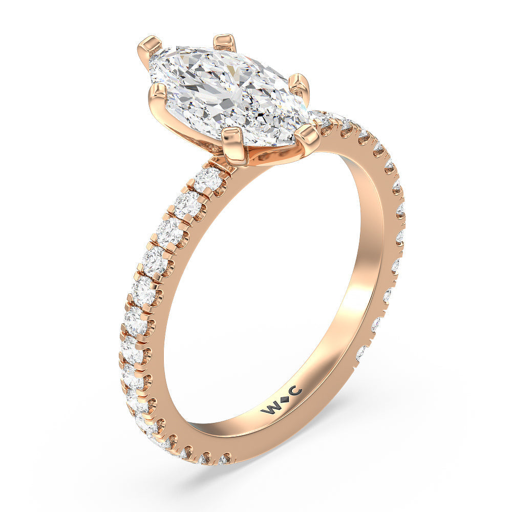 Ara Midi Classic Pave Diamond Engagement Ring with Marquise Cut Diamond in 14KT Rose Gold view 3
