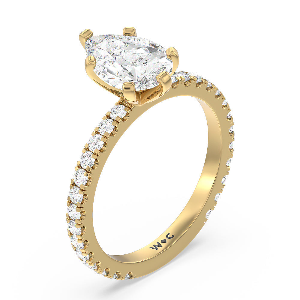 Ara Midi Classic Pave Diamond Engagement Ring with Pear Cut Diamond in 14KT Yellow Gold view 3
