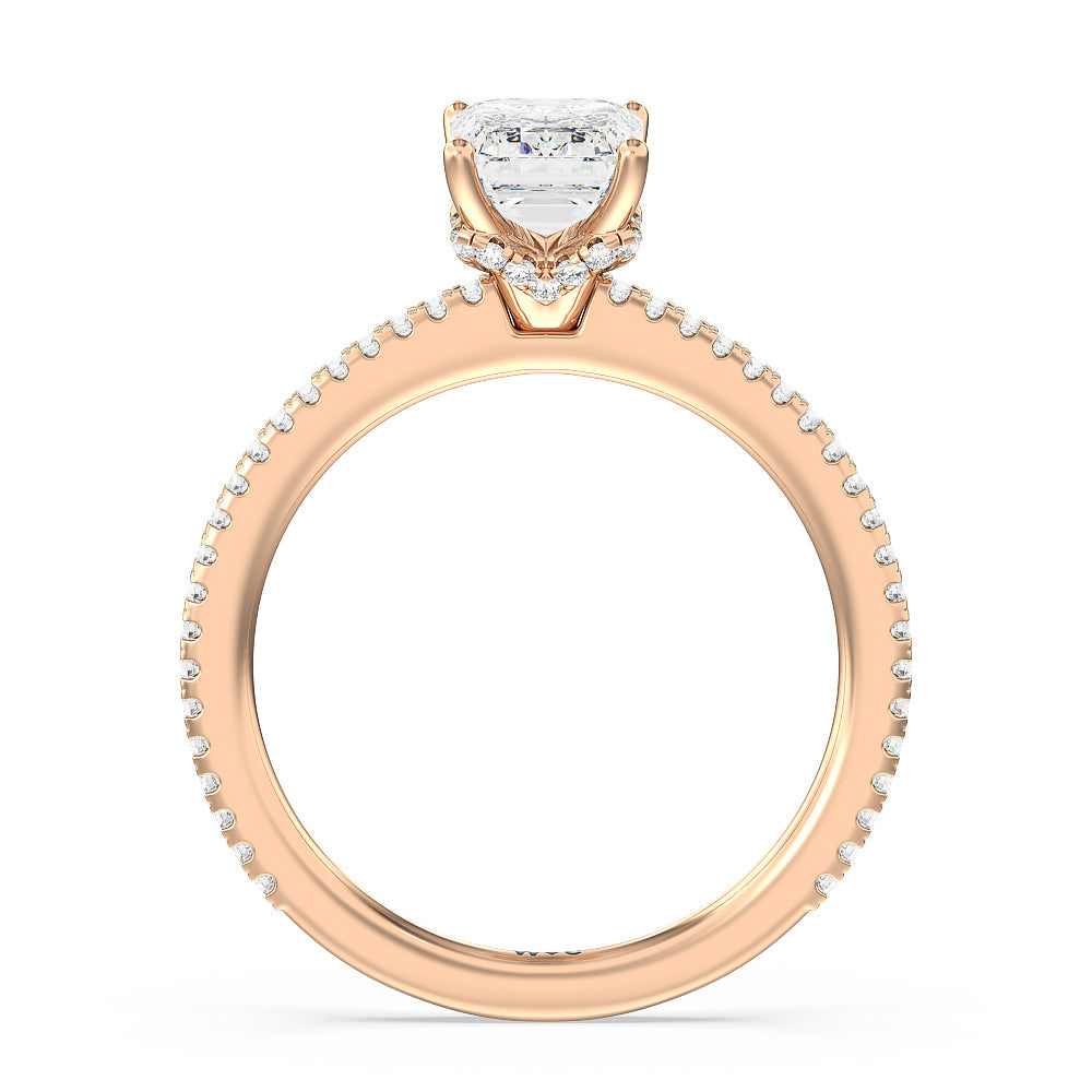 Ara Fine Hidden Halo Engagement Ring with Emerald Cut Diamond in 14KT Rose Gold view 2
