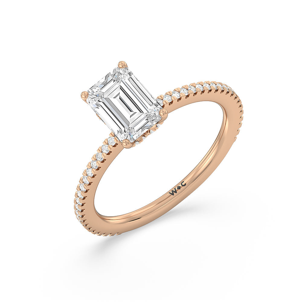 Ara Fine Hidden Halo Engagement Ring with Emerald Cut Diamond in 14KT Rose Gold view 3
