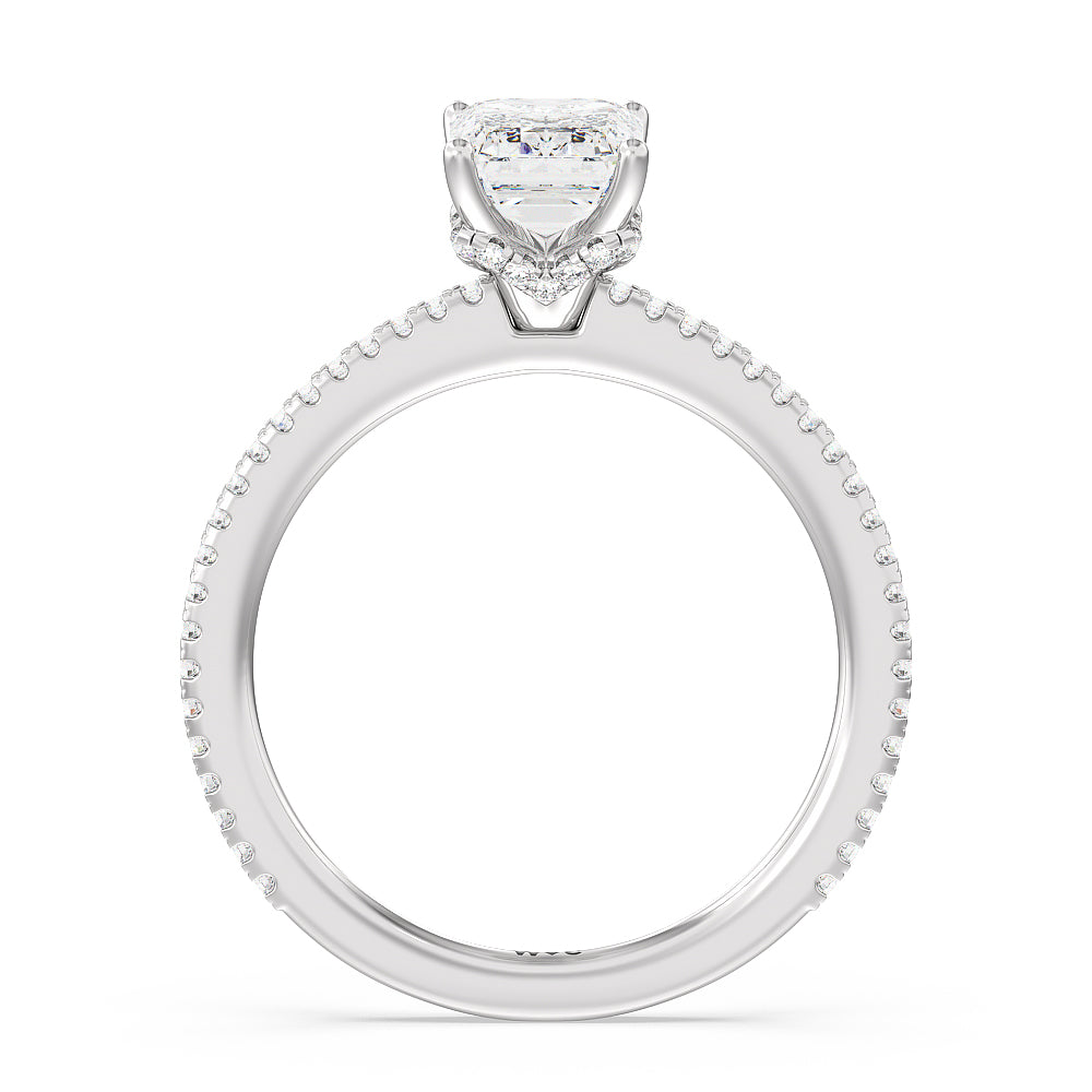 Ara Fine Hidden Halo Engagement Ring with Emerald Cut Diamond in 14KT Platinum view 2

