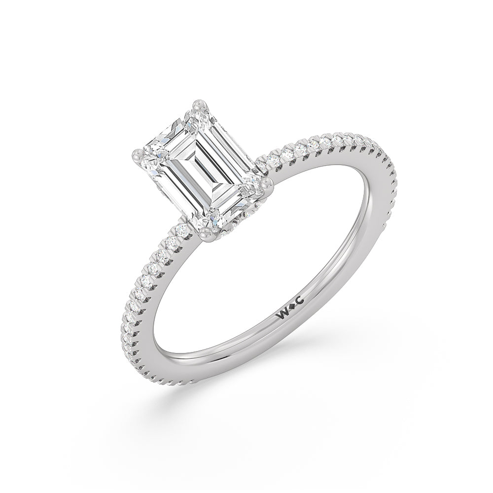 Ara Fine Hidden Halo Engagement Ring with Emerald Cut Diamond in 14KT Platinum view 3
