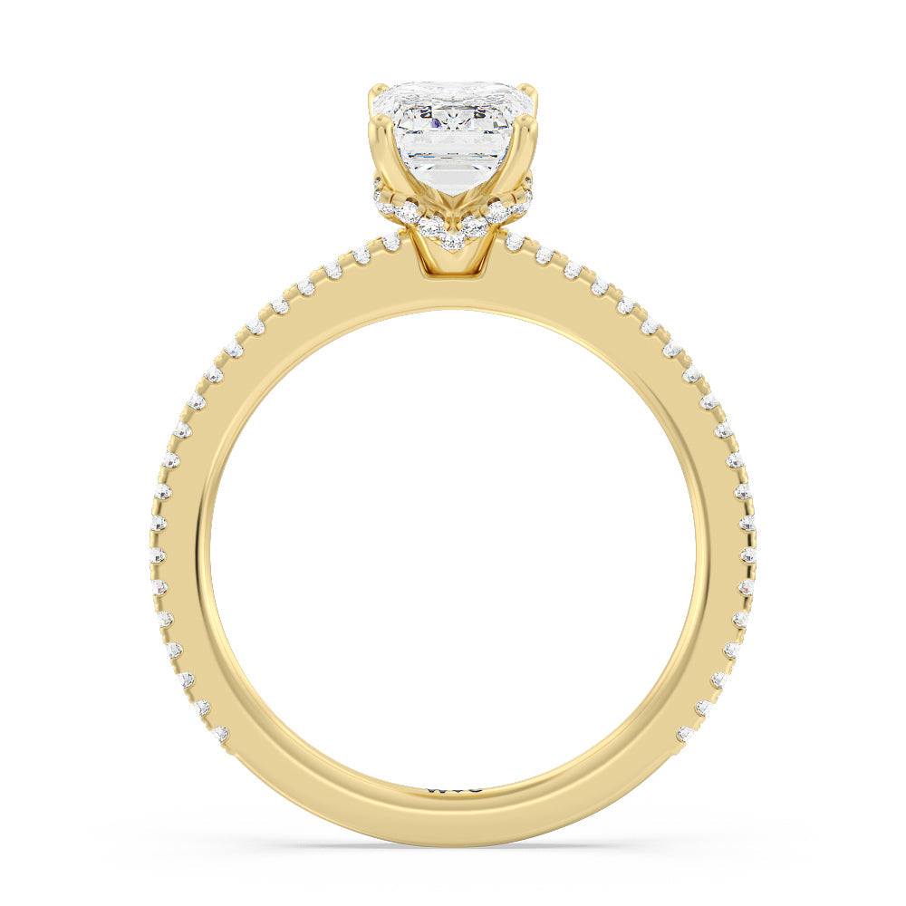 Ara Fine Hidden Halo Engagement Ring with Emerald Cut Diamond in 14KT Yellow Gold view 2
