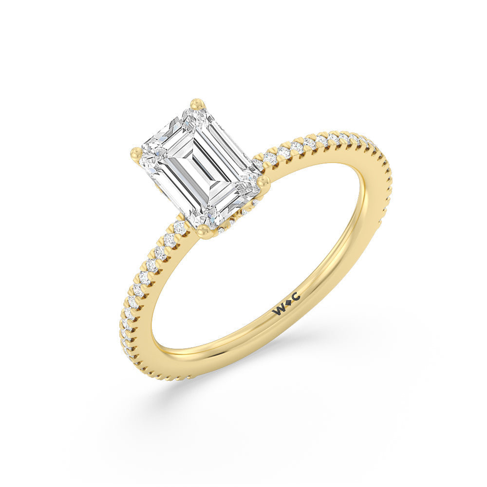 Ara Fine Hidden Halo Engagement Ring with Emerald Cut Diamond in 14KT Yellow Gold view 3

