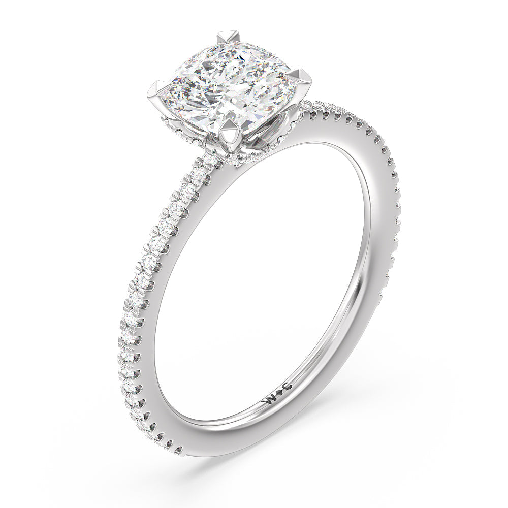 Ara Fine Hidden Halo Engagement Ring with Cushion Cut Diamond in 14KT Platinum view 3
