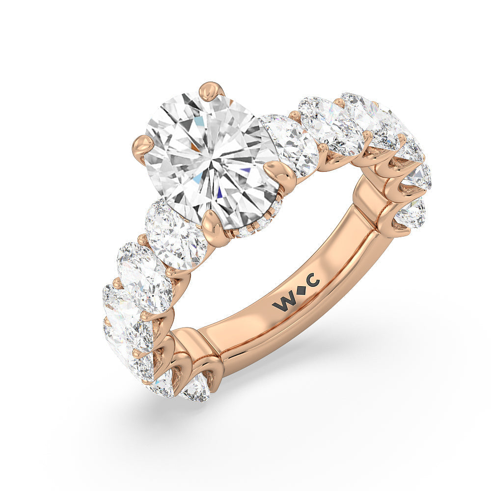 U-Prong Oval Side Studded Engagement Ring with Oval Cut Diamond in 14KT Rose Gold view 3
