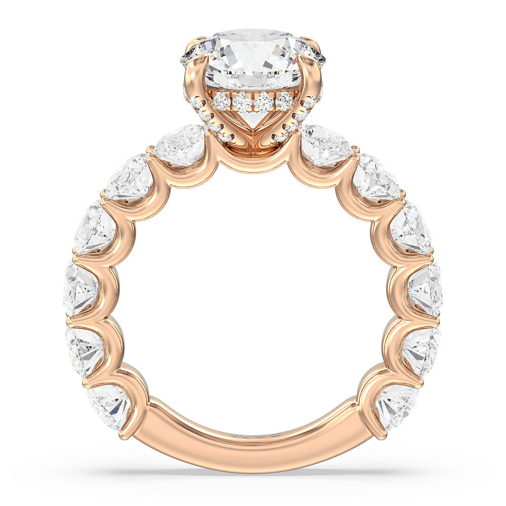 U-Prong Oval Side Studded Engagement Ring with Round Cut Diamond in 14KT Rose Gold view 2
