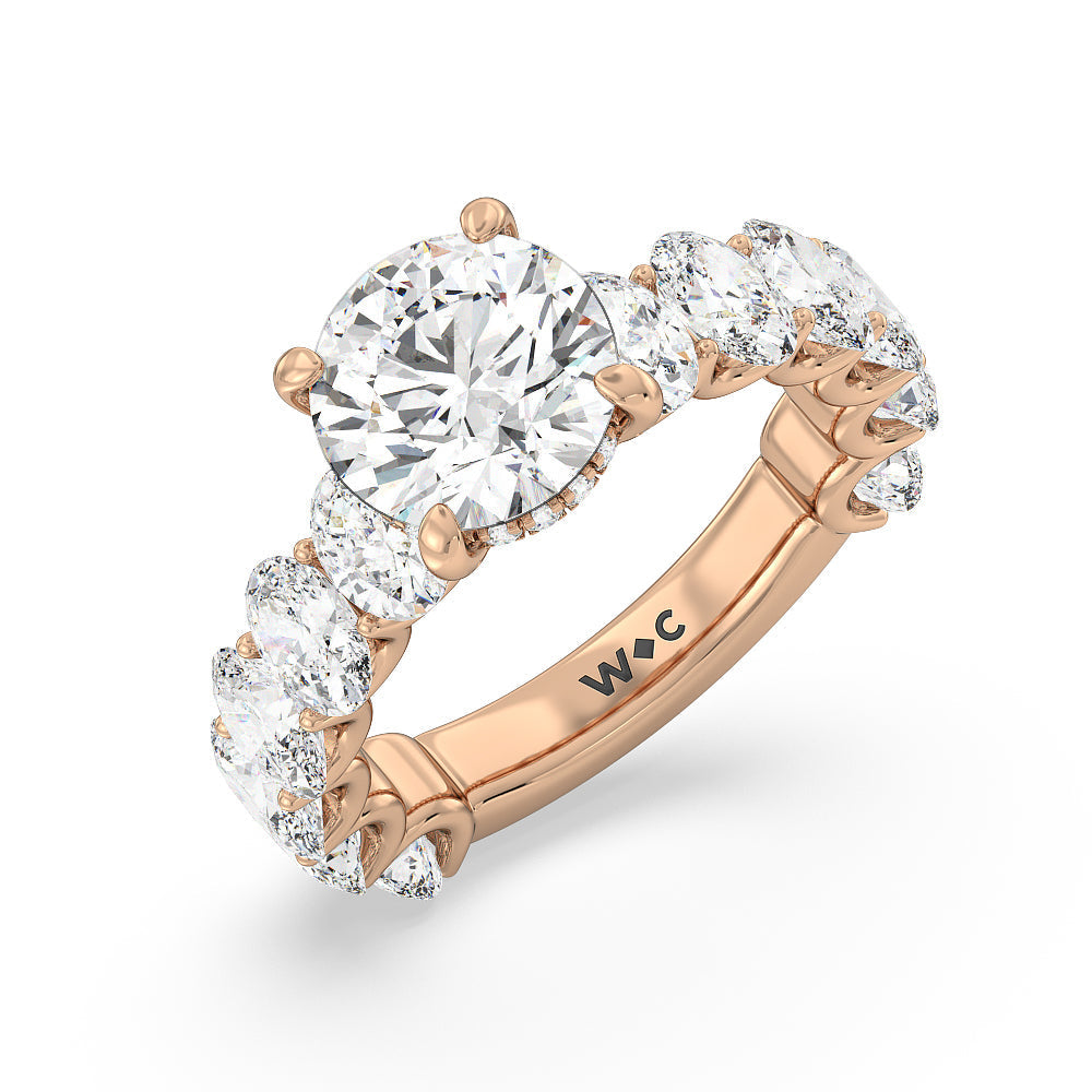 U-Prong Oval Side Studded Engagement Ring with Round Cut Diamond in 14KT Rose Gold view 3
