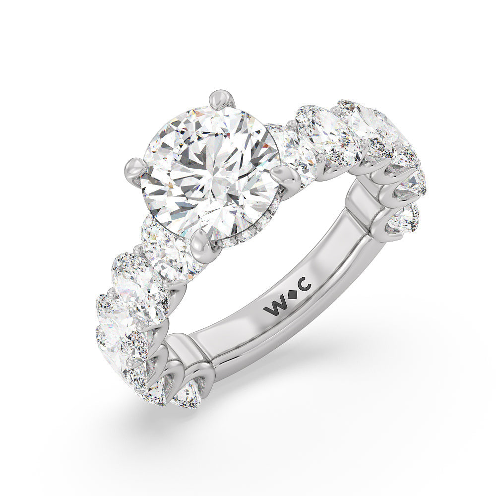 U-Prong Oval Side Studded Engagement Ring with Round Cut Diamond in 14KT Platinum view 3
