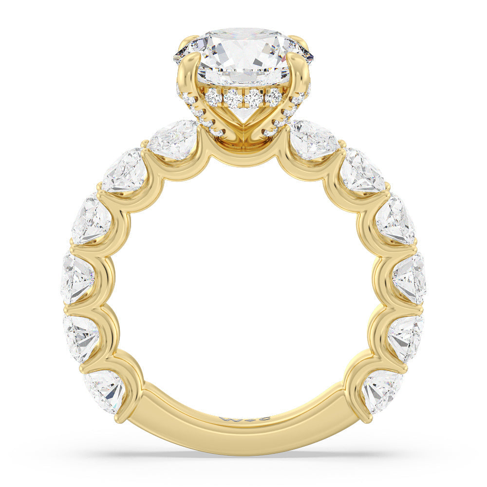 U-Prong Oval Side Studded Engagement Ring with Round Cut Diamond in 14KT Yellow Gold view 2

