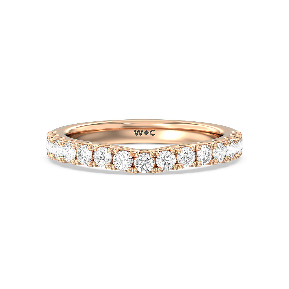 Halo Three Stone Lab Diamond Wedding Band with Lab Cut Diamond in 14KT Rose Gold view 1
