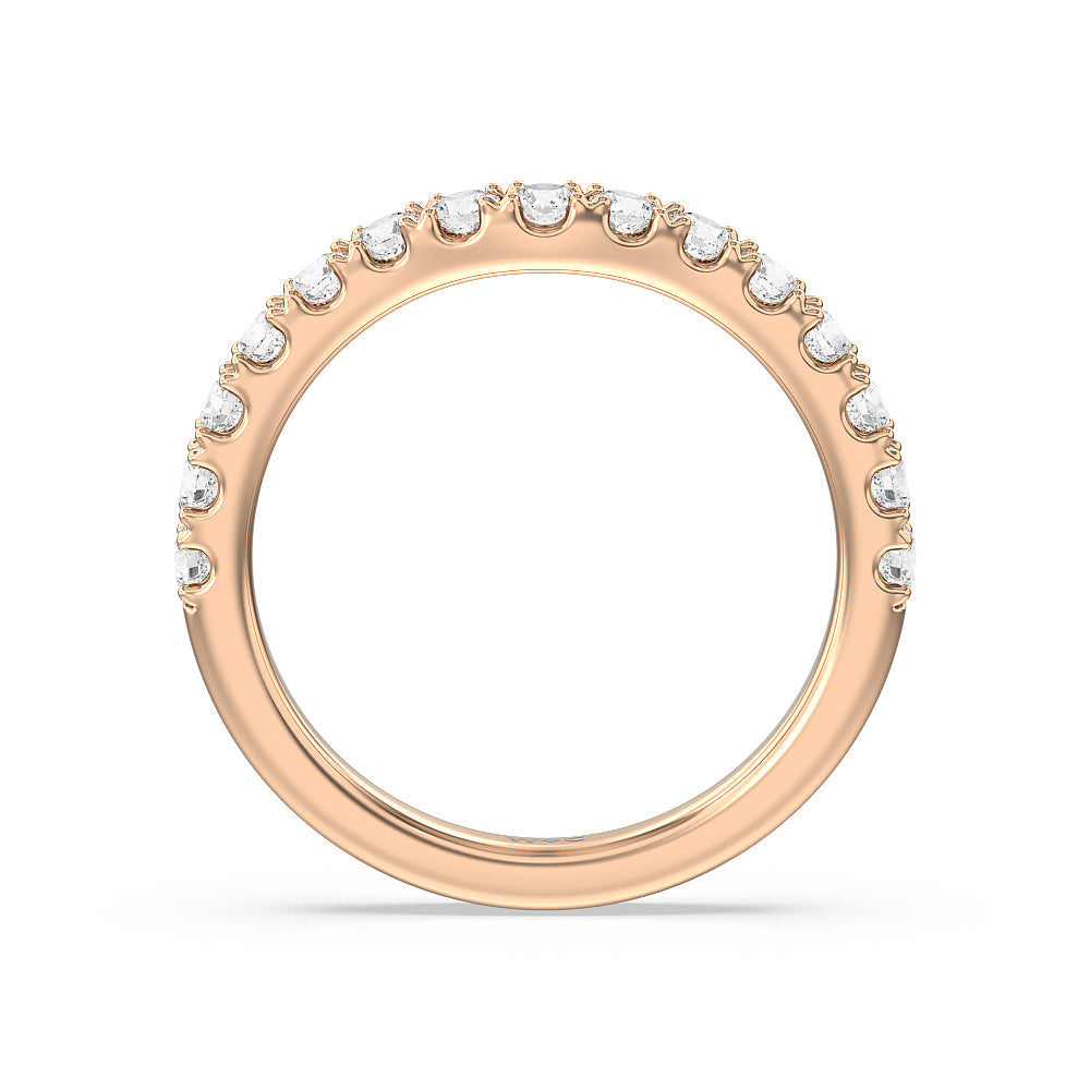 Halo Three Stone Lab Diamond Wedding Band with Lab Cut Diamond in 14KT Rose Gold view 2
