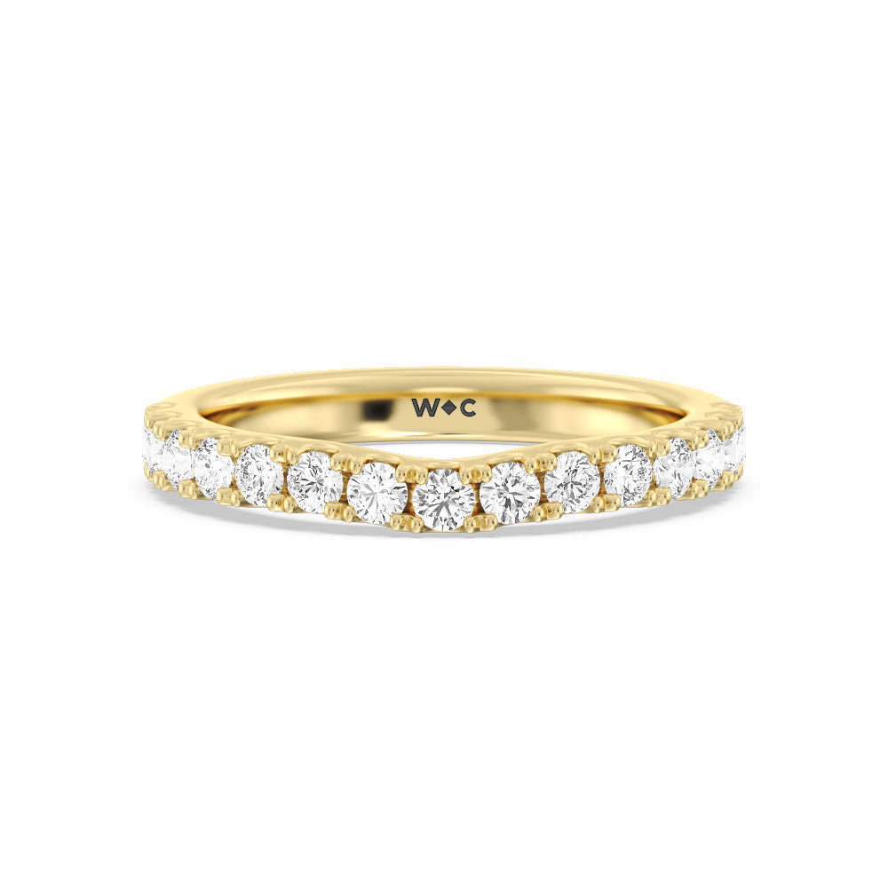 Halo Three Stone Lab Diamond Wedding Band with Lab Cut Diamond in 14KT Yellow Gold view 1
