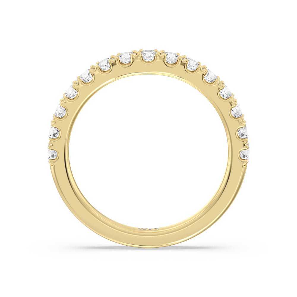 Halo Three Stone Lab Diamond Wedding Band with Lab Cut Diamond in 14KT Yellow Gold view 2
