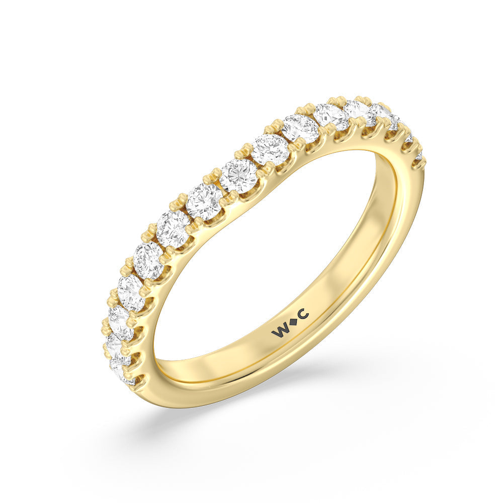 Halo Three Stone Lab Diamond Wedding Band with Lab Cut Diamond in 14KT Yellow Gold view 4

